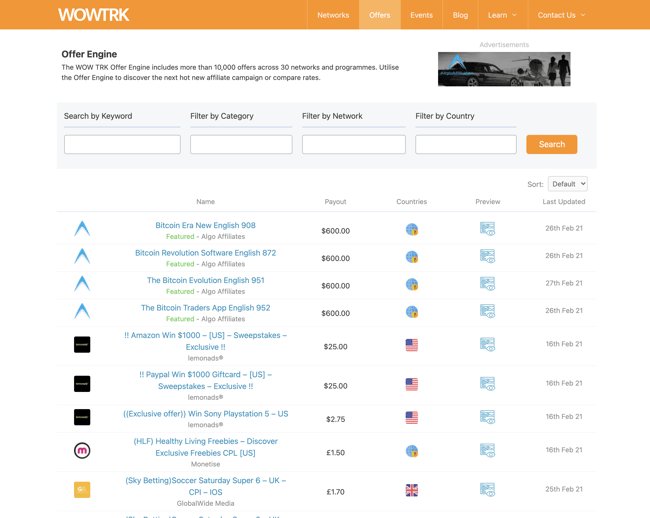 Affiliate Grand Slam - WOW TRK’s Offer Engine